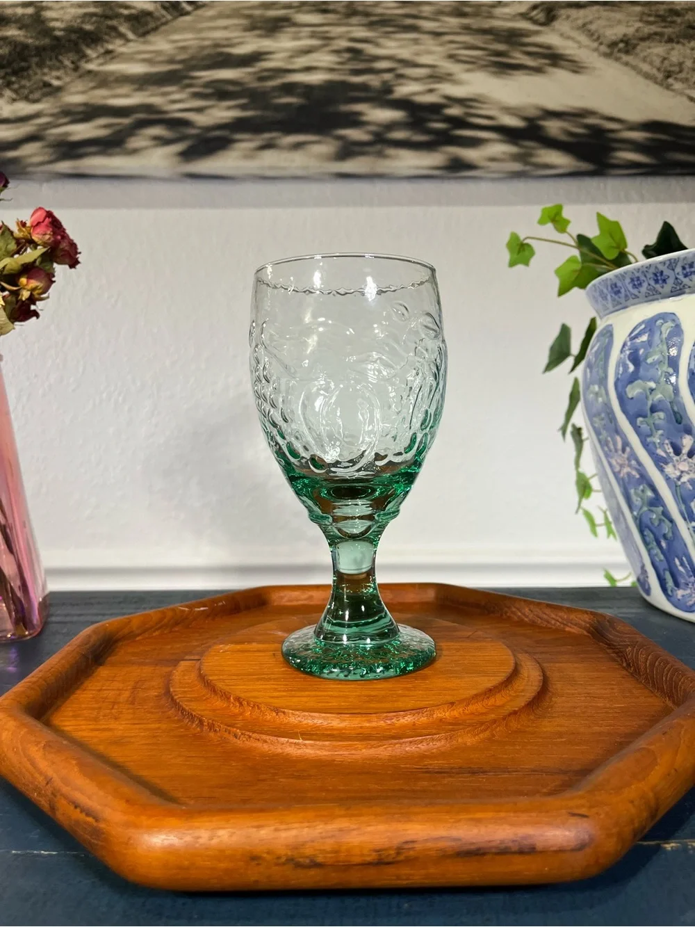 vintage Libbey Orchard Fruit Spanish green water goblet replacement set of 3